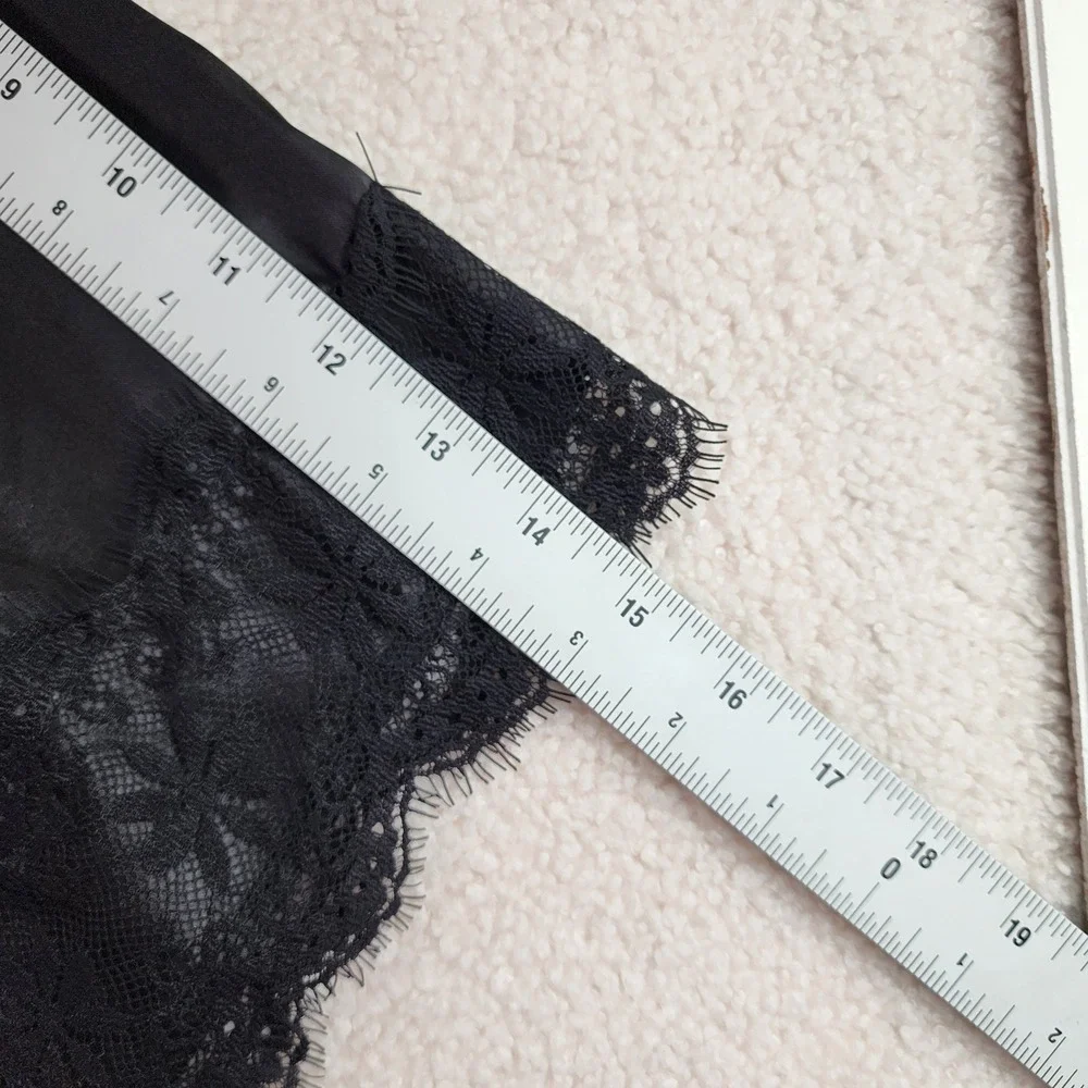 Satin Kimono‎ Robe Womens Small Black Excellent Lace Trim 3/4 Sleeve